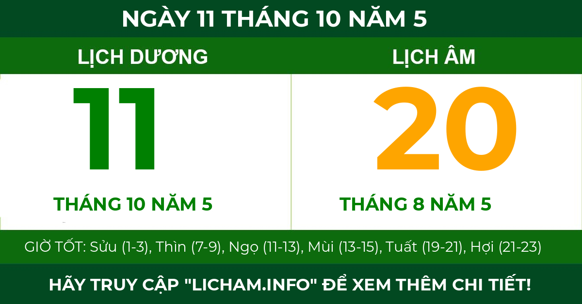 lịch âm ngày 11 tháng 10 năm 5