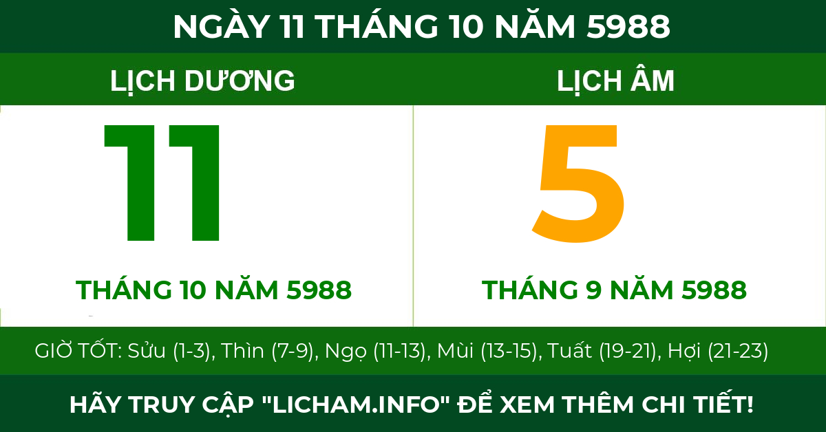 lịch âm ngày 11 tháng 10 năm 5988
