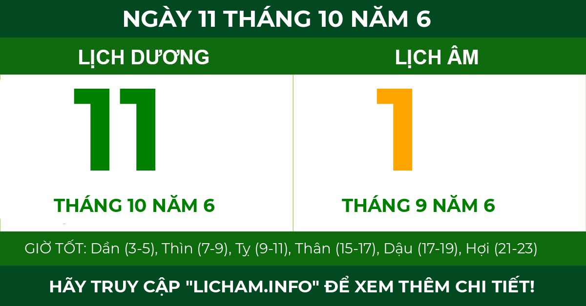 lịch âm ngày 11 tháng 10 năm 6