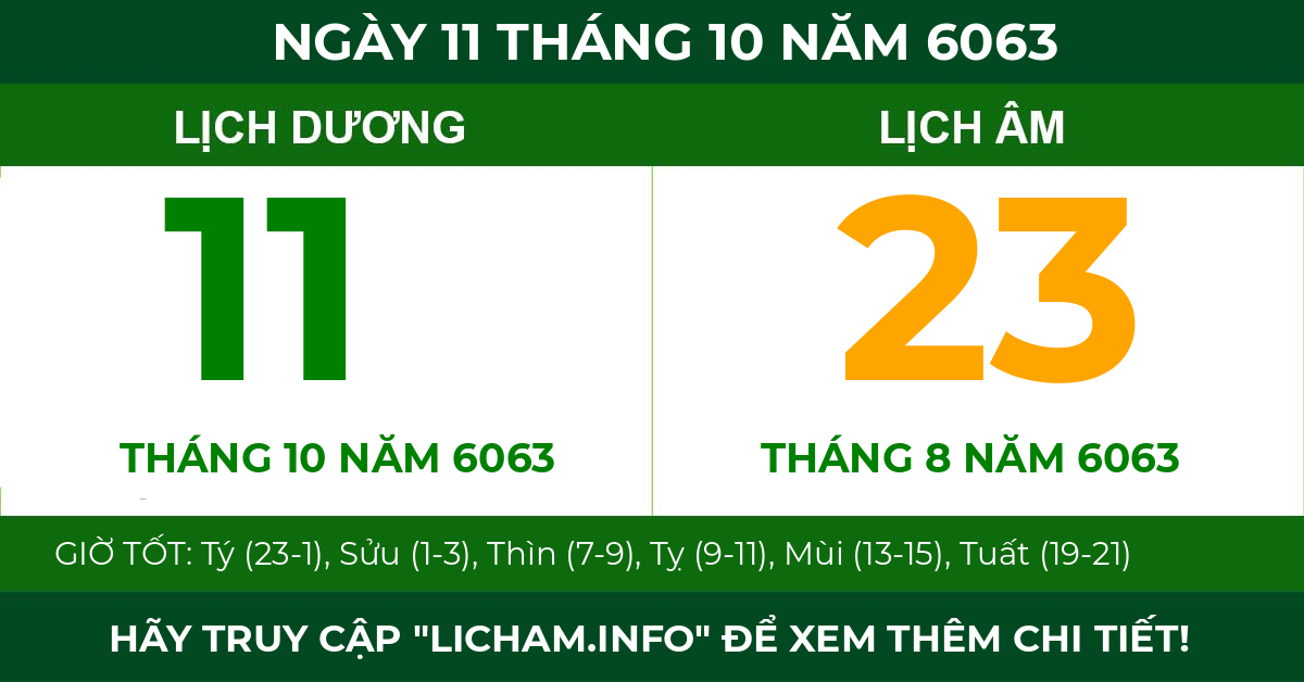 lịch âm ngày 11 tháng 10 năm 6063