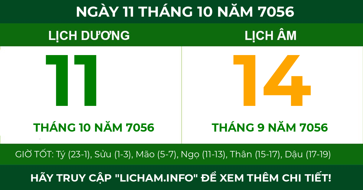 lịch âm ngày 11 tháng 10 năm 7056