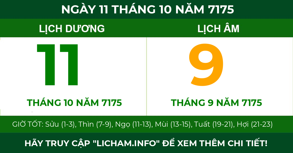 lịch âm ngày 11 tháng 10 năm 7175