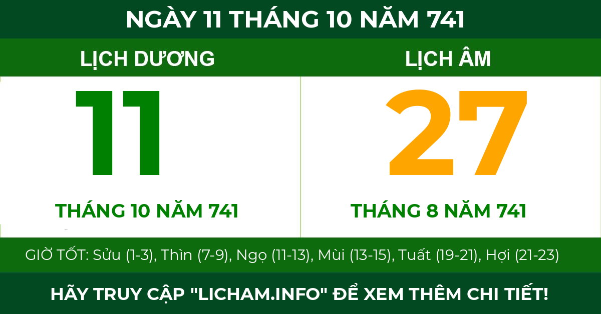lịch âm ngày 11 tháng 10 năm 741