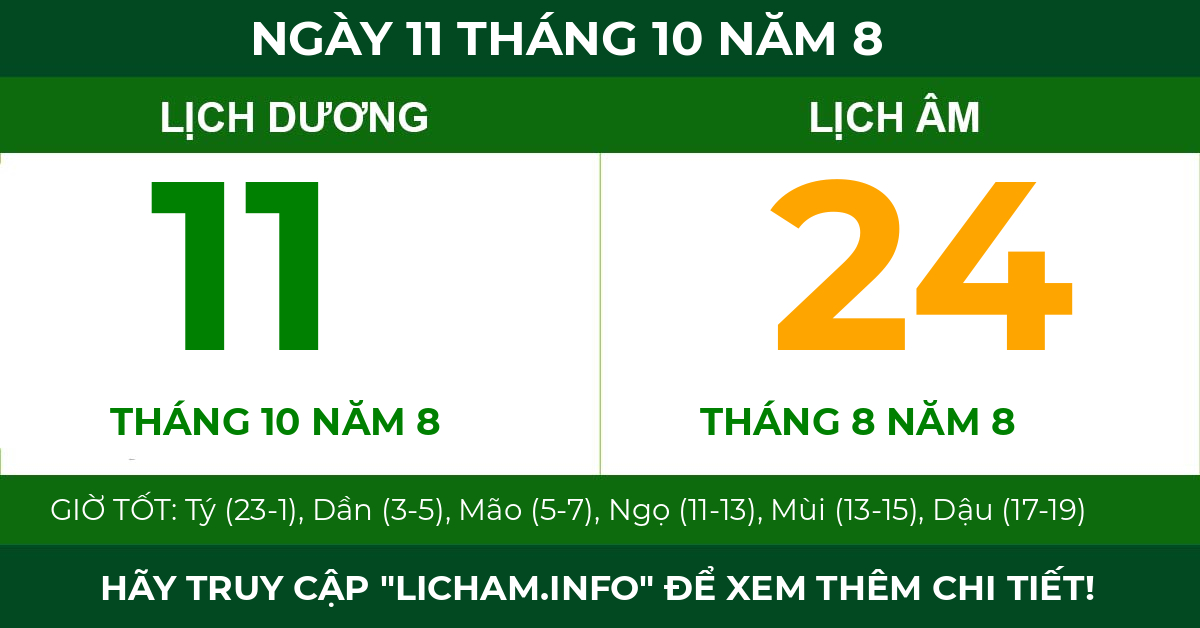 lịch âm ngày 11 tháng 10 năm 8