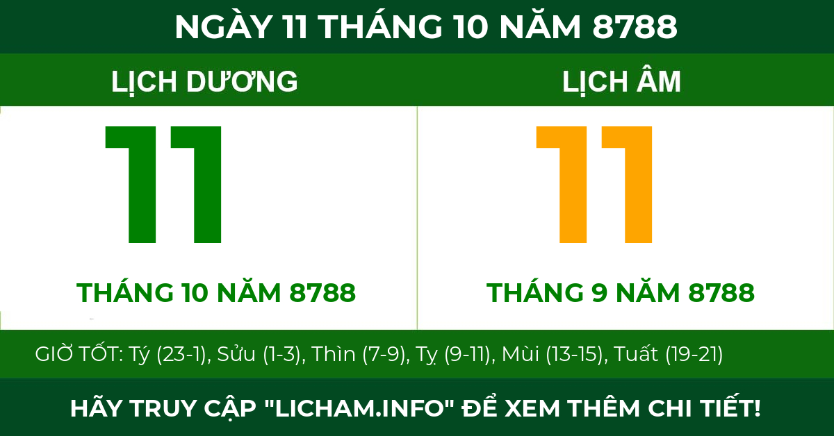 lịch âm ngày 11 tháng 10 năm 8788