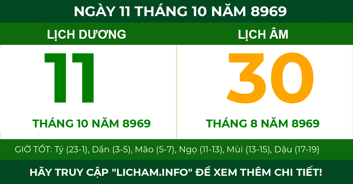 lịch âm ngày 11 tháng 10 năm 8969
