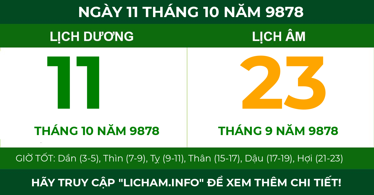 lịch âm ngày 11 tháng 10 năm 9878