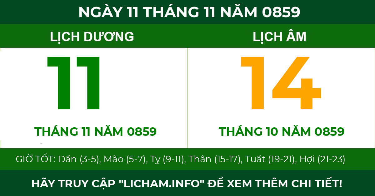 lịch âm ngày 11 tháng 11 năm 0859