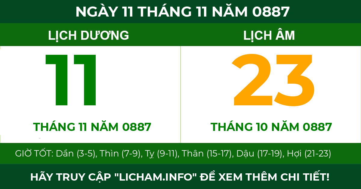 lịch âm ngày 11 tháng 11 năm 0887