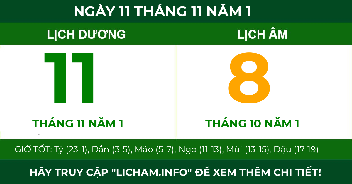 lịch âm ngày 11 tháng 11 năm 1