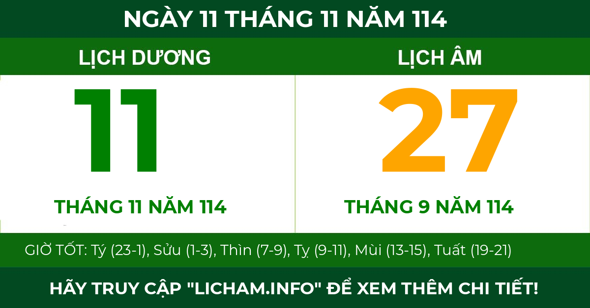 lịch âm ngày 11 tháng 11 năm 114