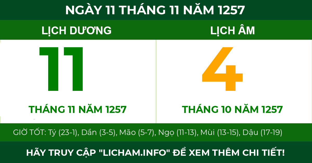 lịch âm ngày 11 tháng 11 năm 1257