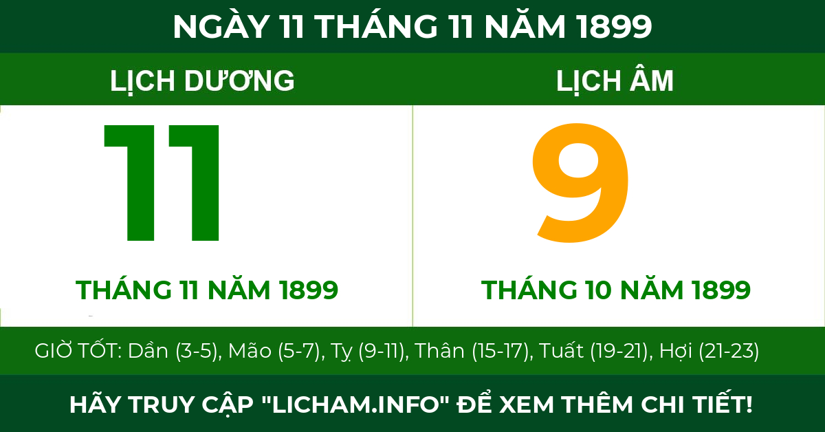 lịch âm ngày 11 tháng 11 năm 1899