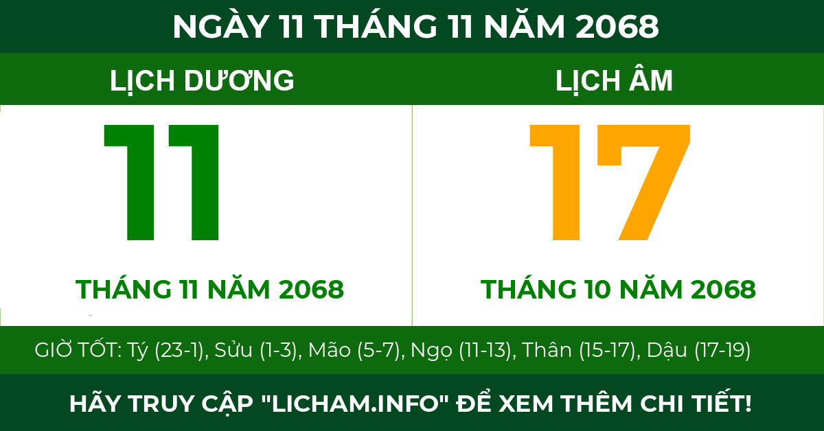 lịch âm ngày 11 tháng 11 năm 2068