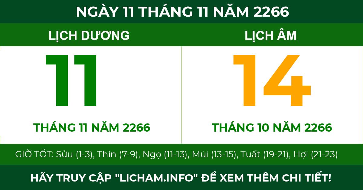 lịch âm ngày 11 tháng 11 năm 2266