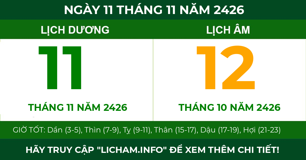 lịch âm ngày 11 tháng 11 năm 2426