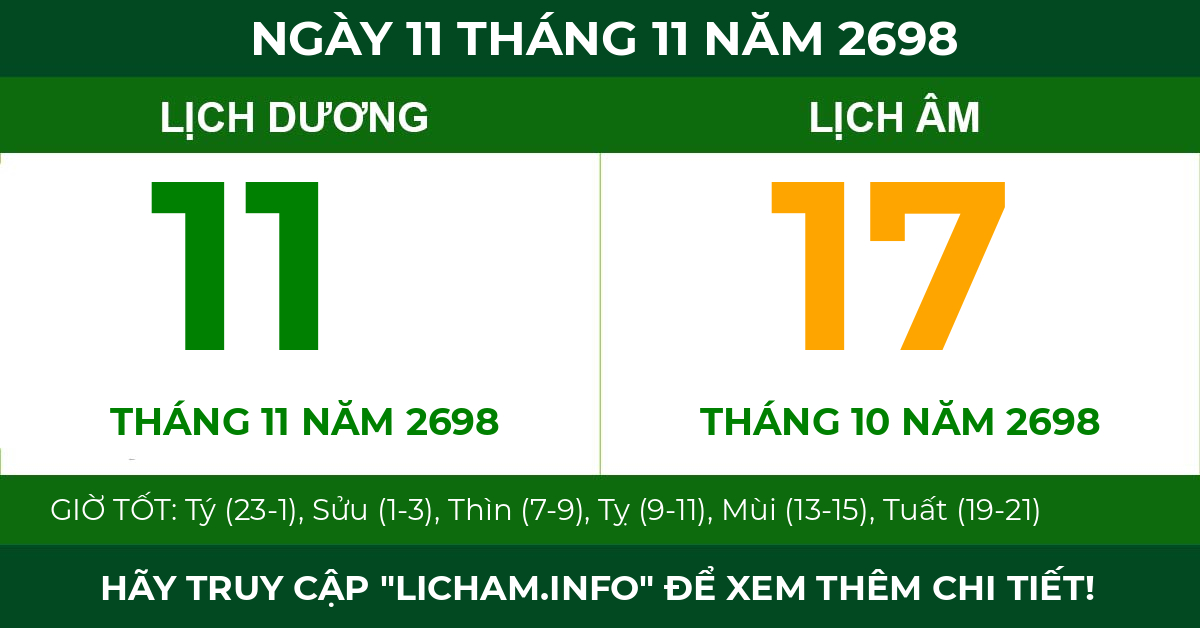 lịch âm ngày 11 tháng 11 năm 2698
