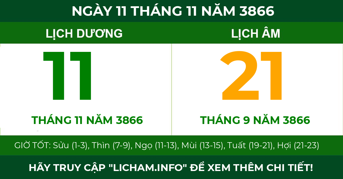 lịch âm ngày 11 tháng 11 năm 3866
