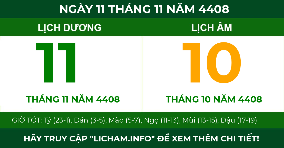 lịch âm ngày 11 tháng 11 năm 4408
