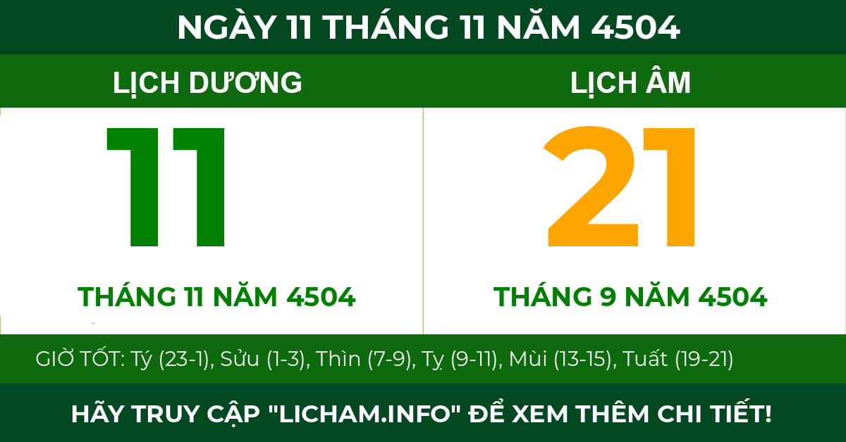 lịch âm ngày 11 tháng 11 năm 4504