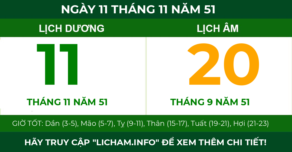 lịch âm ngày 11 tháng 11 năm 51