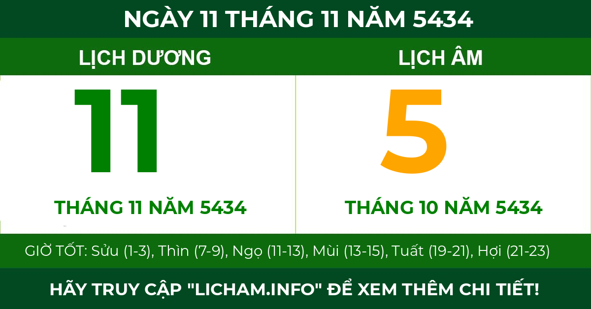 lịch âm ngày 11 tháng 11 năm 5434