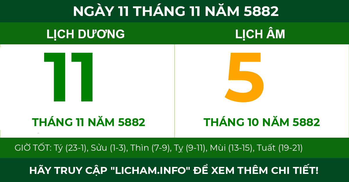 lịch âm ngày 11 tháng 11 năm 5882