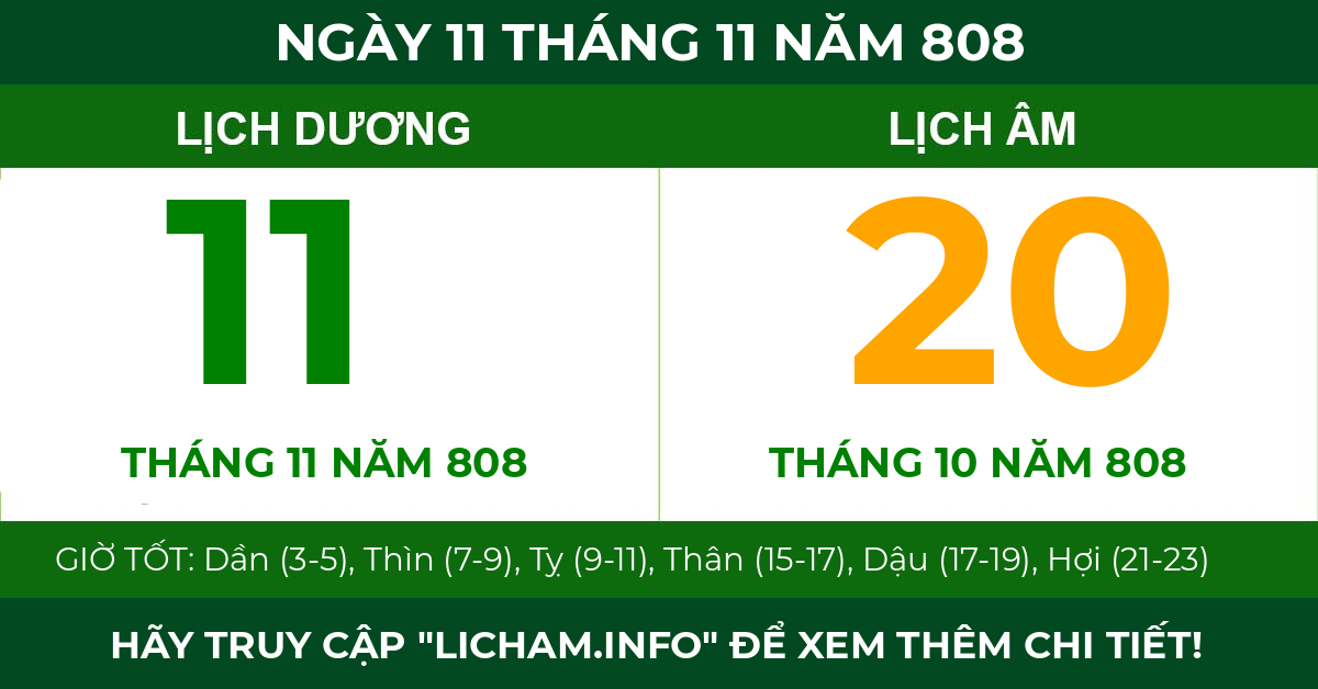 lịch âm ngày 11 tháng 11 năm 808