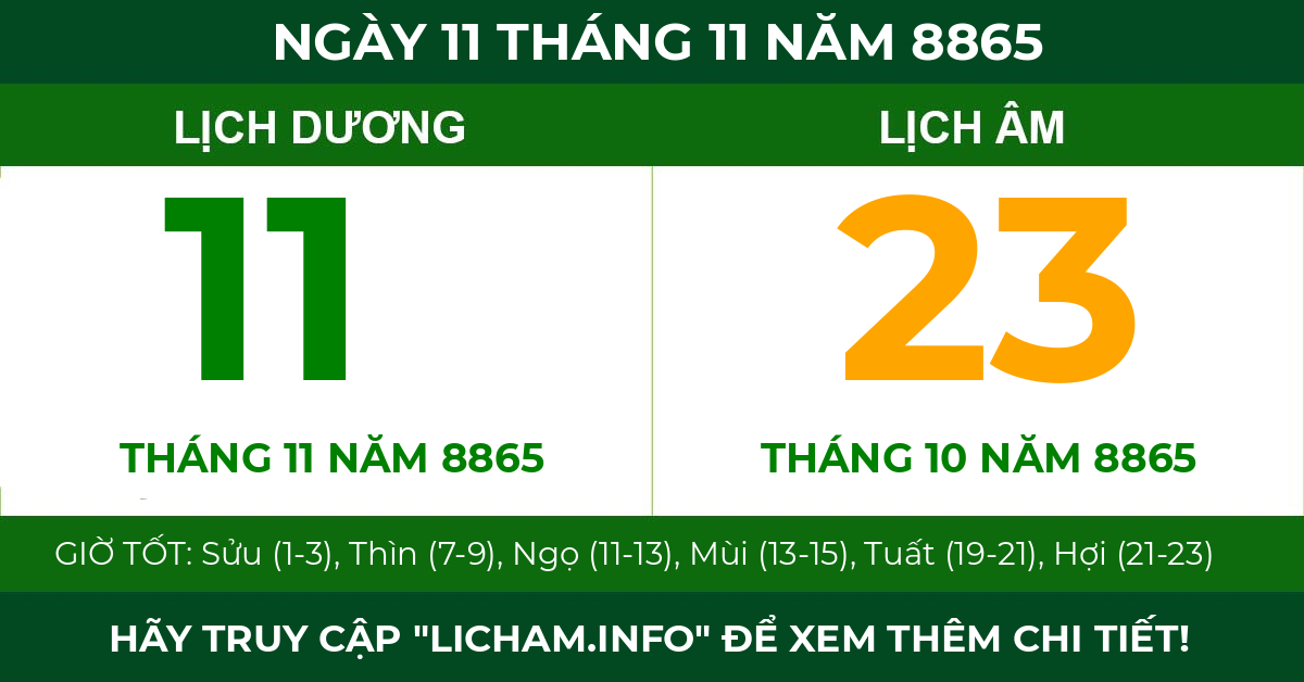 lịch âm ngày 11 tháng 11 năm 8865