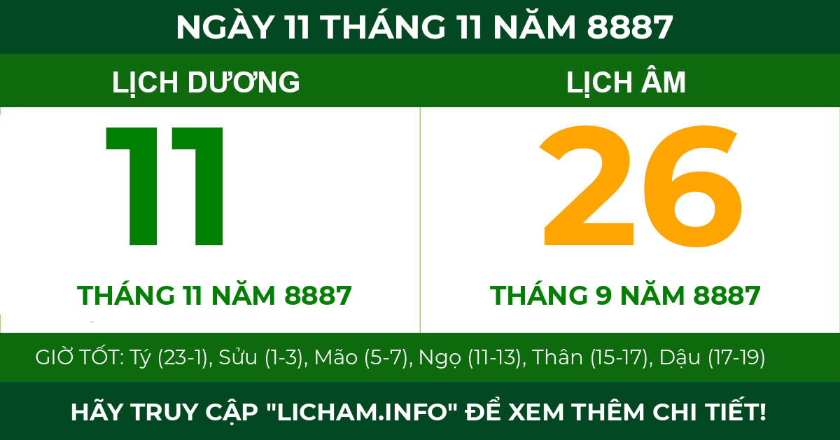 lịch âm ngày 11 tháng 11 năm 8887