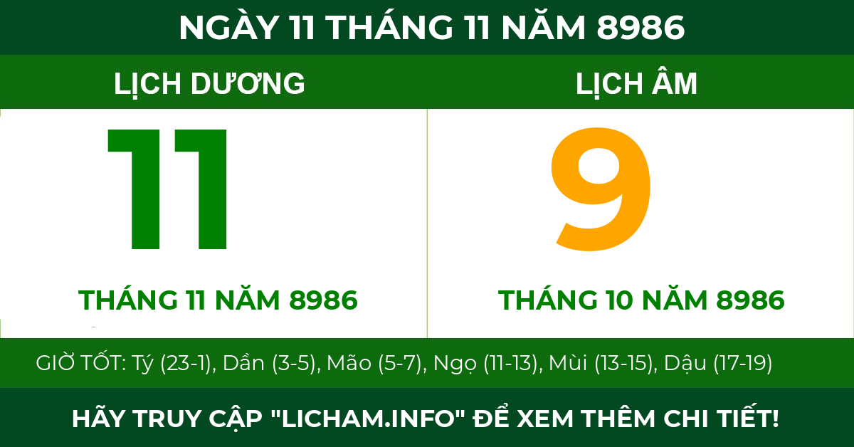 lịch âm ngày 11 tháng 11 năm 8986