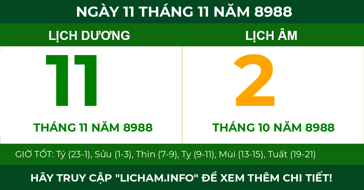 lịch âm ngày 11 tháng 11 năm 8988
