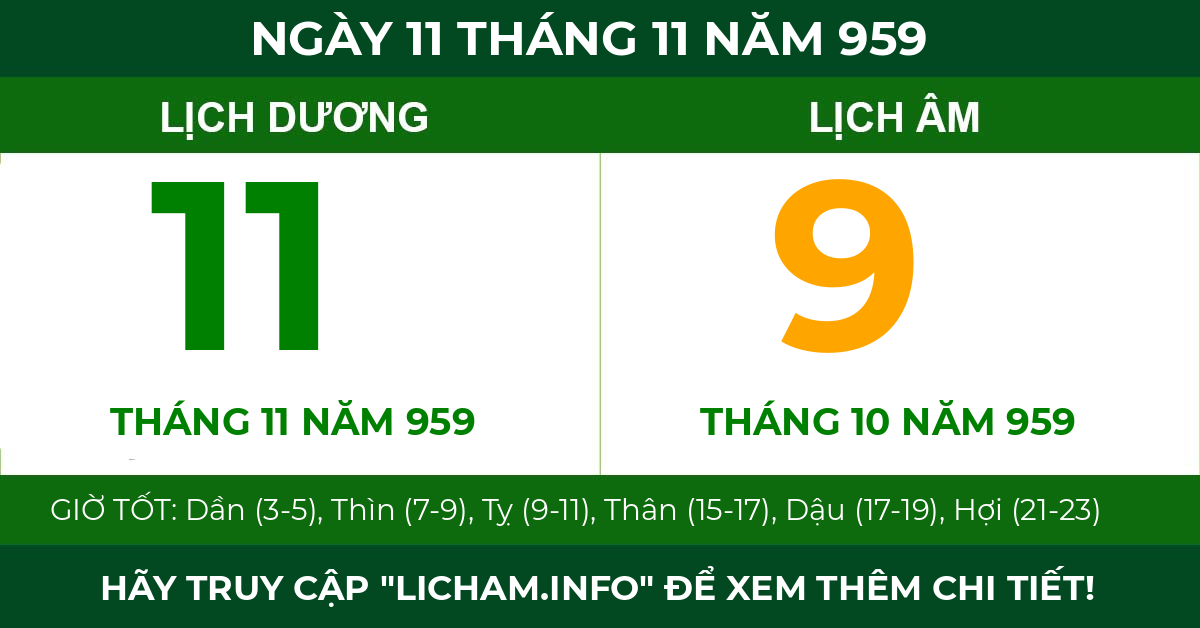 lịch âm ngày 11 tháng 11 năm 959
