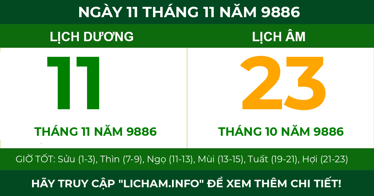 lịch âm ngày 11 tháng 11 năm 9886