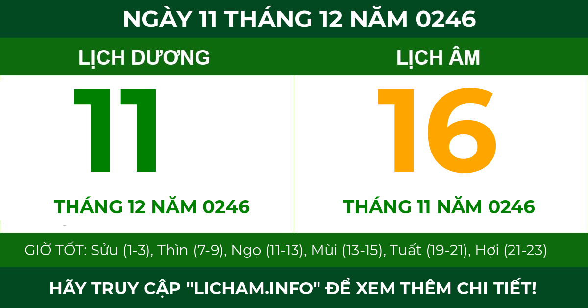lịch âm ngày 11 tháng 12 năm 0246