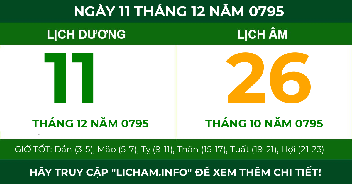 lịch âm ngày 11 tháng 12 năm 0795