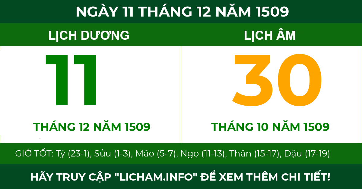 lịch âm ngày 11 tháng 12 năm 1509