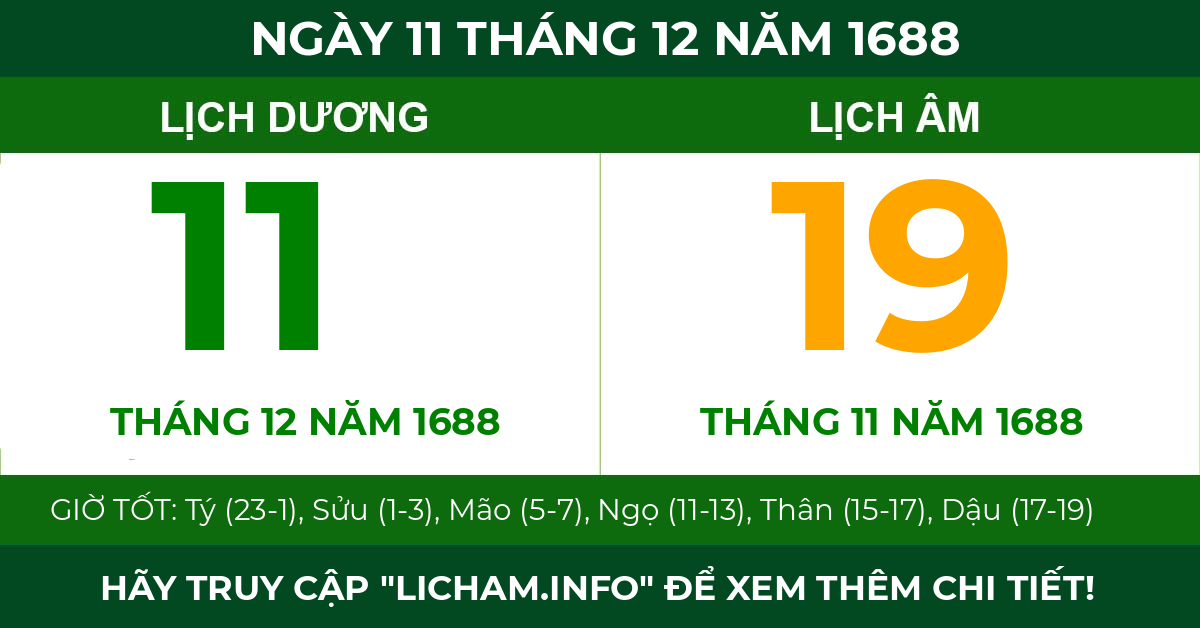 lịch âm ngày 11 tháng 12 năm 1688
