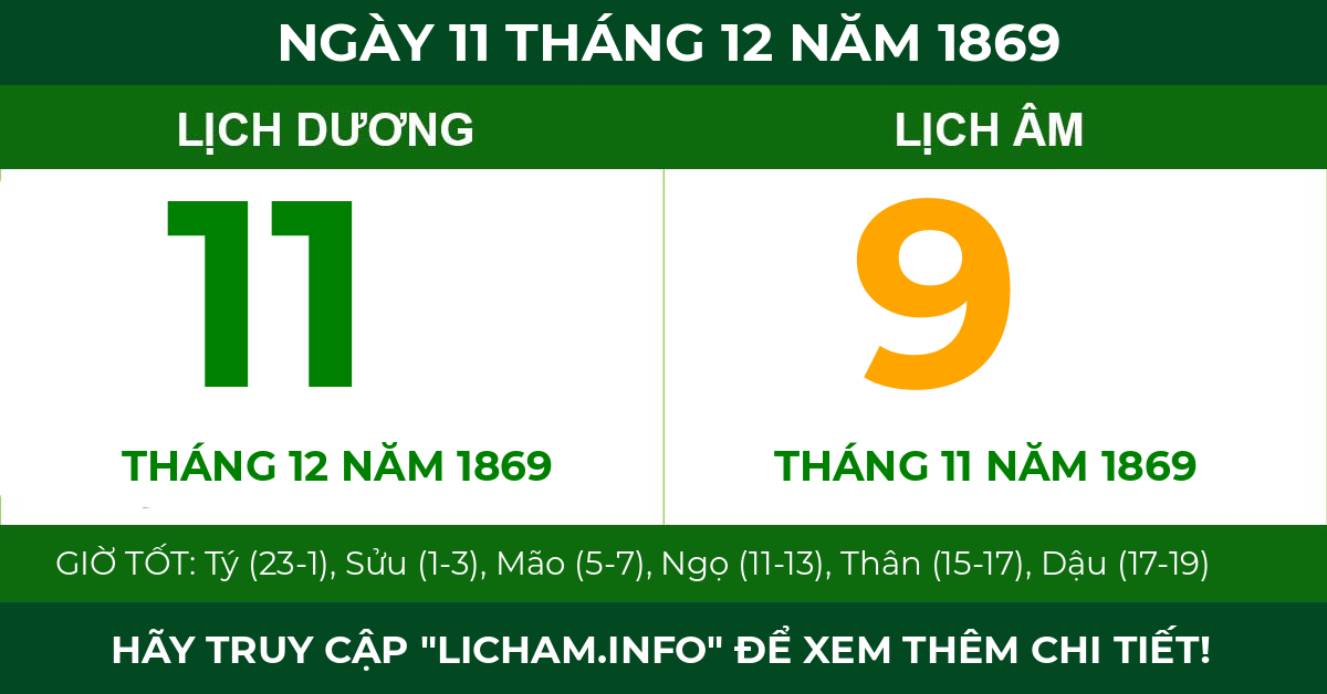 lịch âm ngày 11 tháng 12 năm 1869
