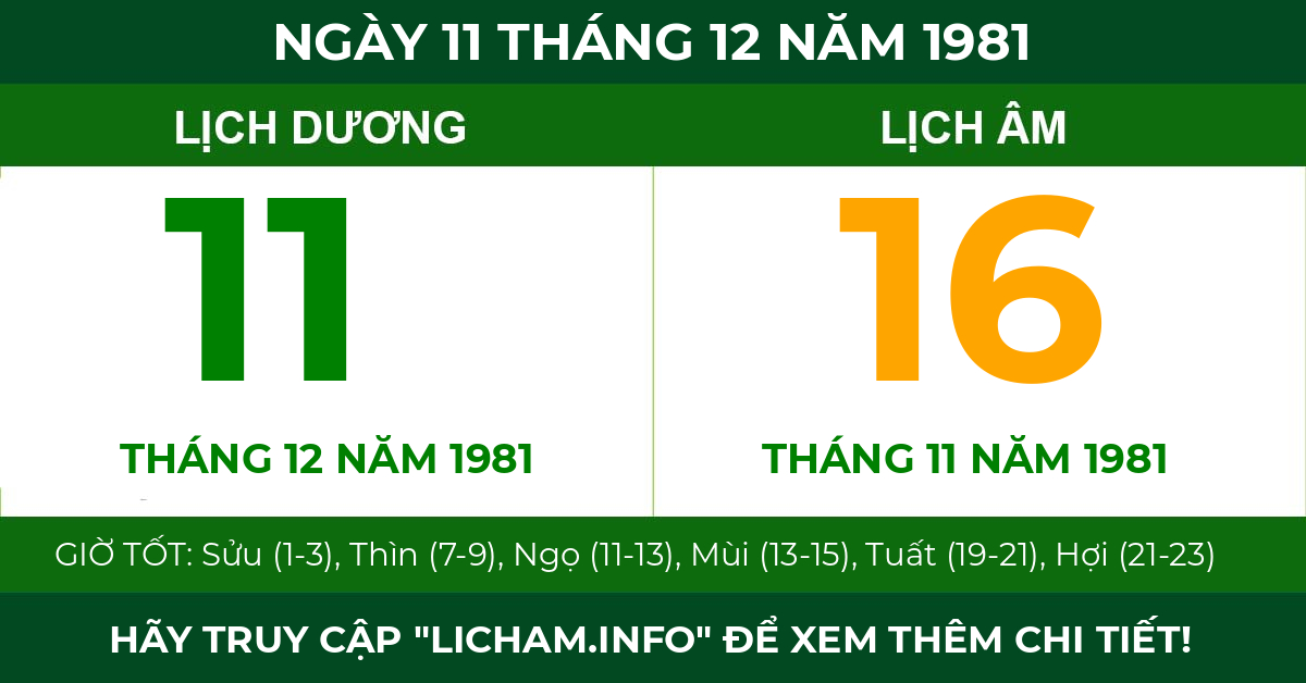 lịch âm ngày 11 tháng 12 năm 1981