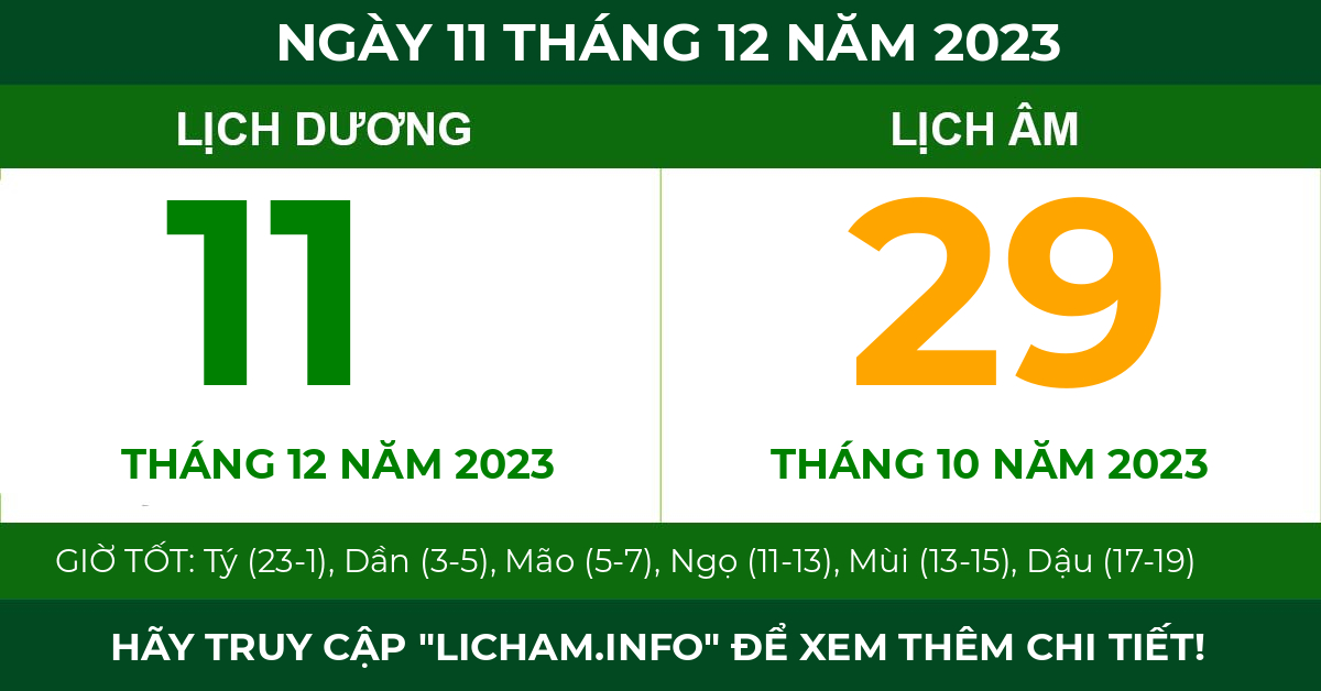lịch âm ngày 11 tháng 12 năm 2023