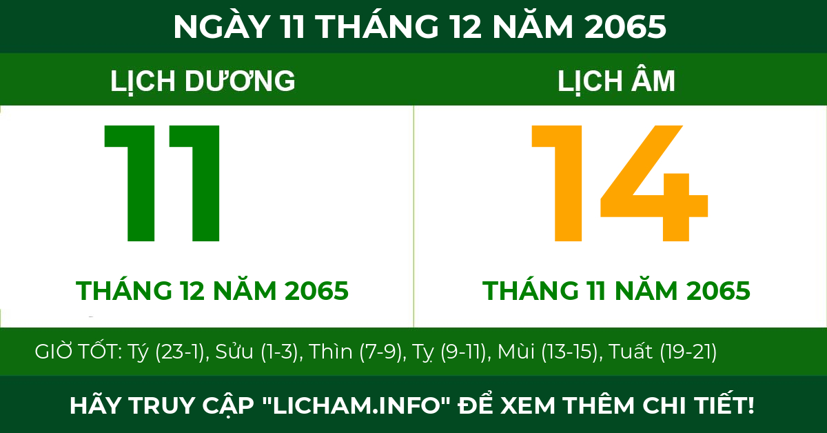 lịch âm ngày 11 tháng 12 năm 2065