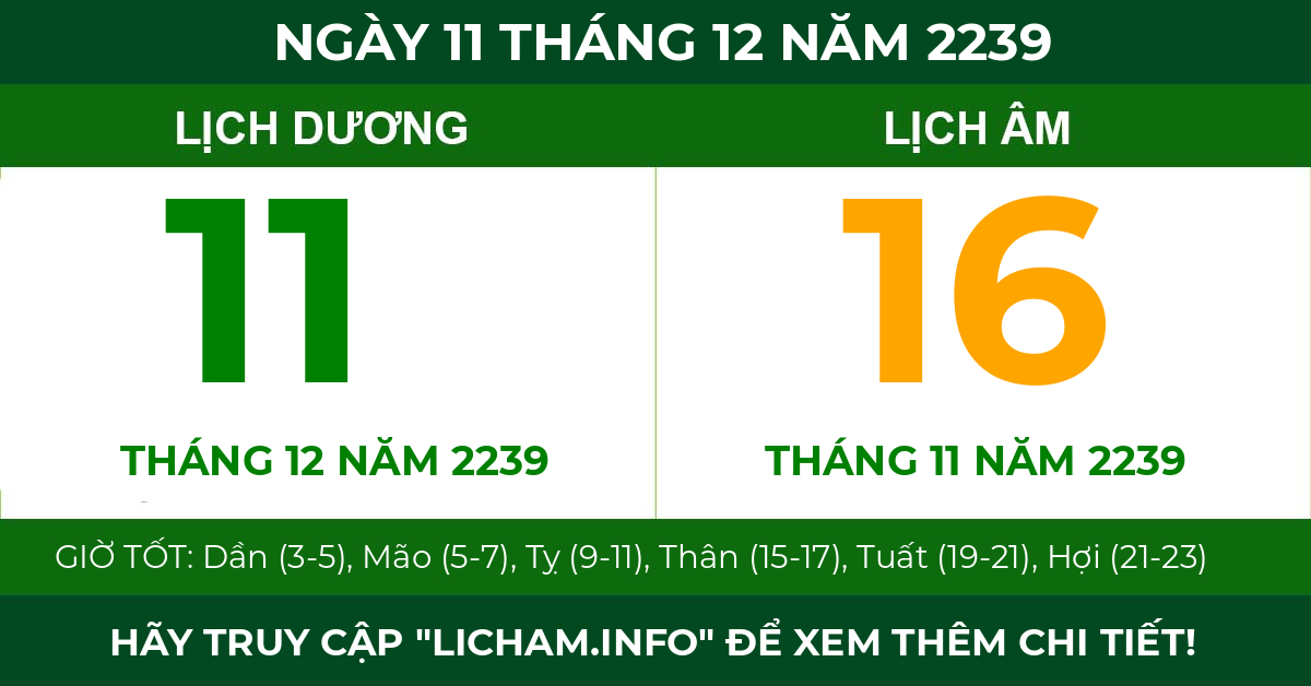 lịch âm ngày 11 tháng 12 năm 2239