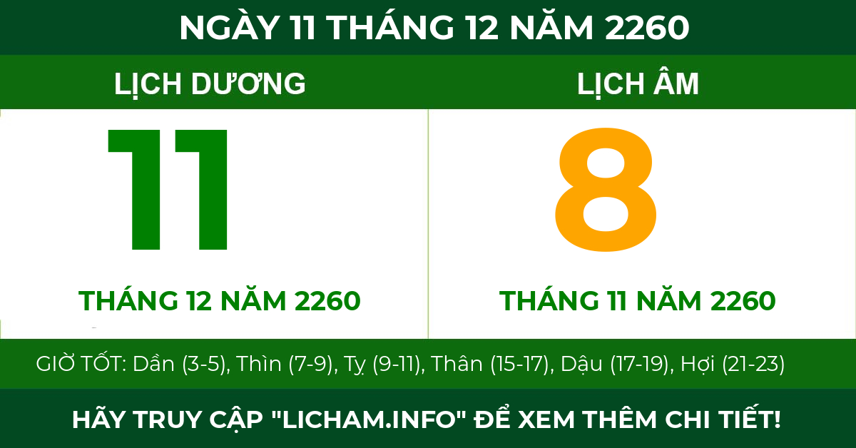 lịch âm ngày 11 tháng 12 năm 2260