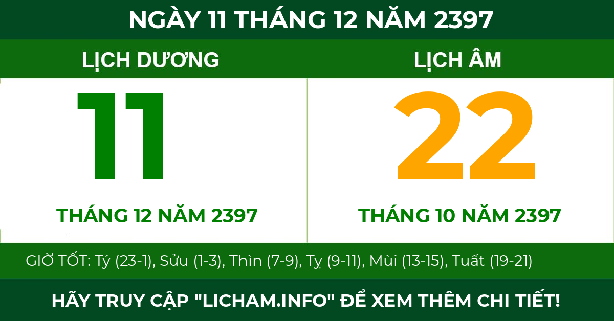 lịch âm ngày 11 tháng 12 năm 2397
