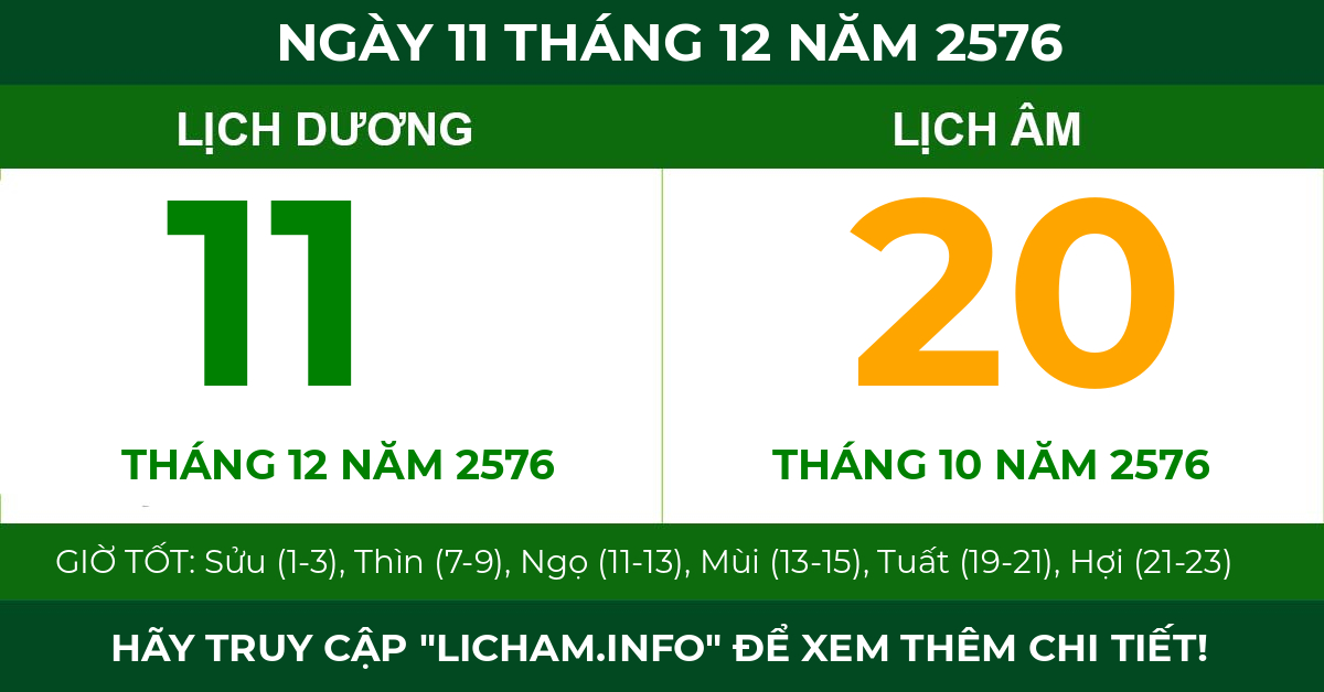 lịch âm ngày 11 tháng 12 năm 2576