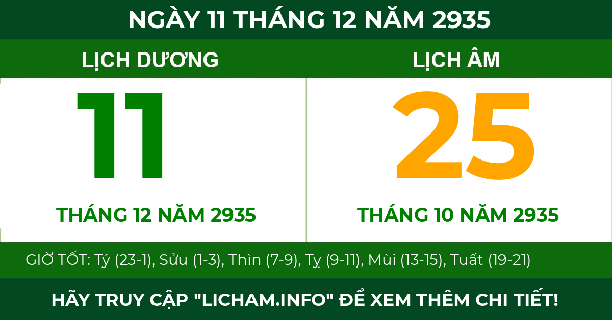 lịch âm ngày 11 tháng 12 năm 2935
