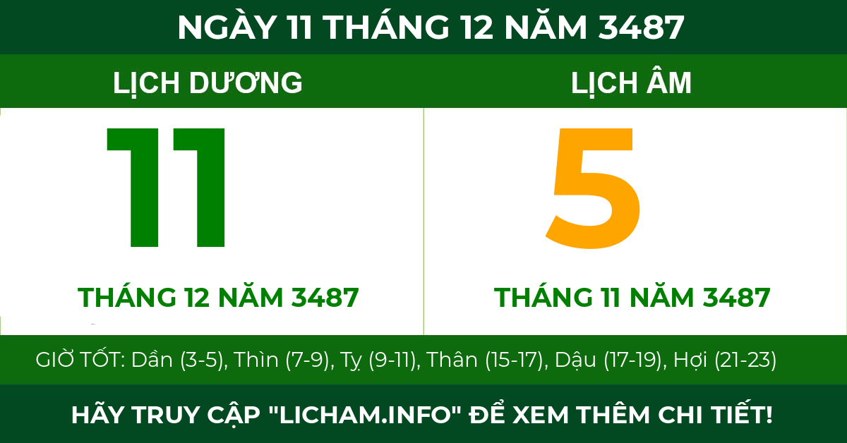 lịch âm ngày 11 tháng 12 năm 3487