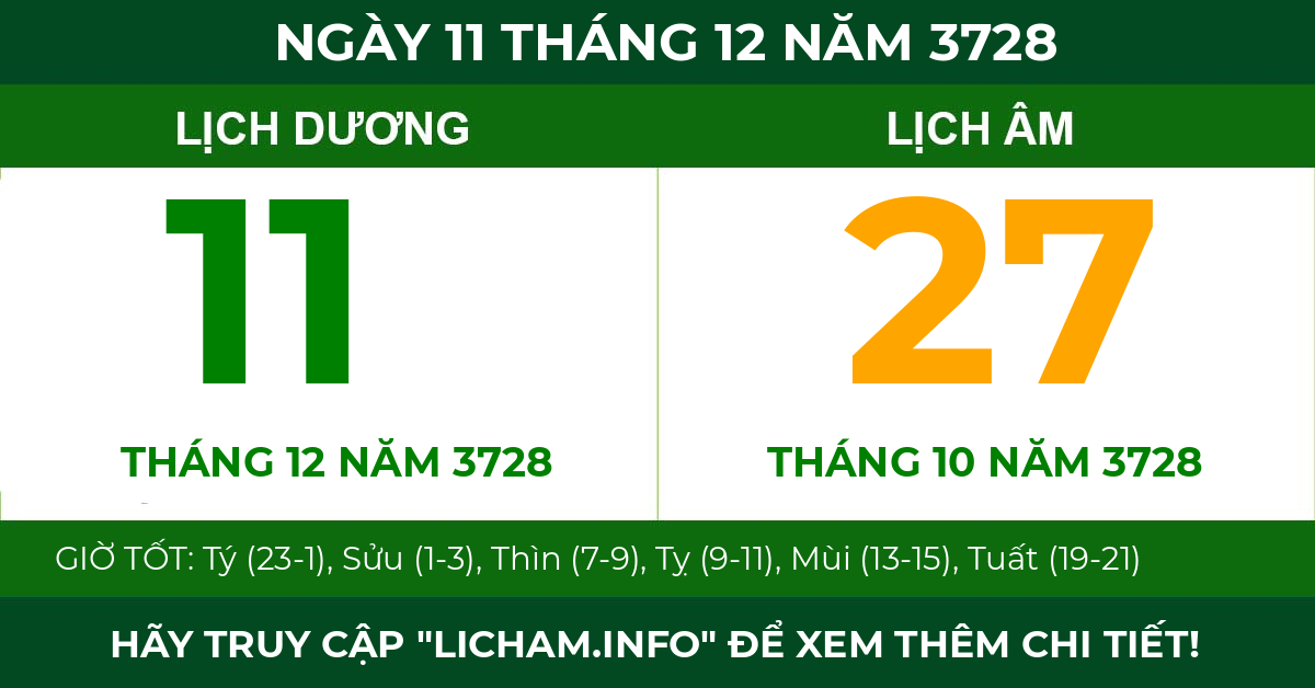 lịch âm ngày 11 tháng 12 năm 3728
