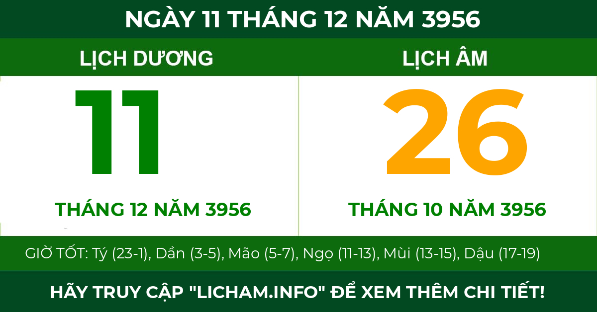 lịch âm ngày 11 tháng 12 năm 3956